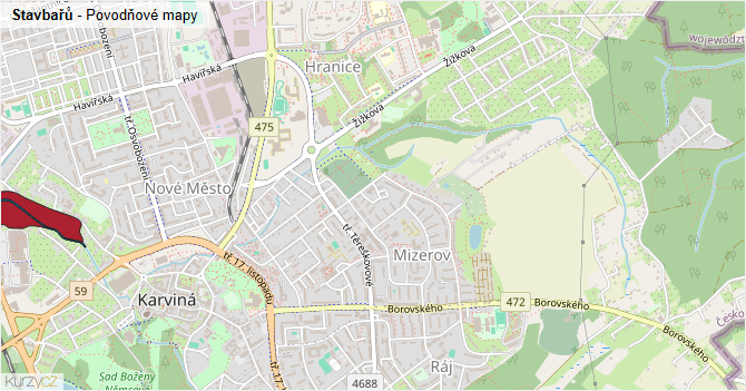 Stavbařů - záplavové mapy stoleté vody