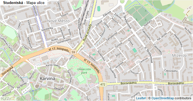 Studentská - mapa ulice