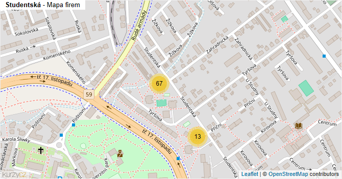Studentská - mapa firem