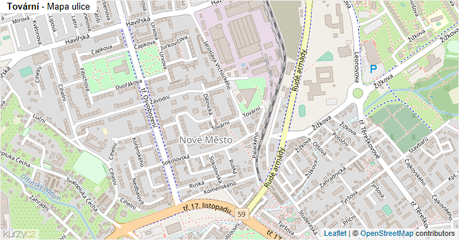 Tovární - mapa ulice