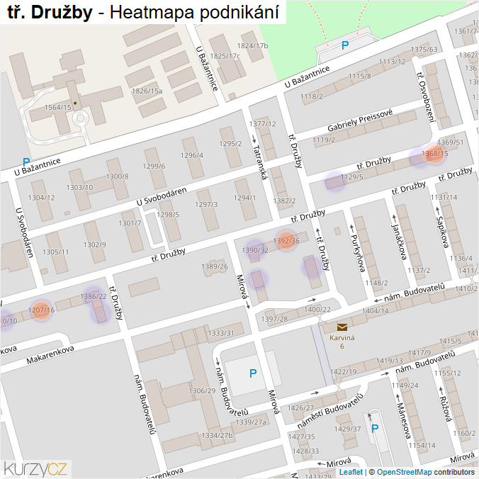 Mapa tř. Družby - Firmy v ulici.