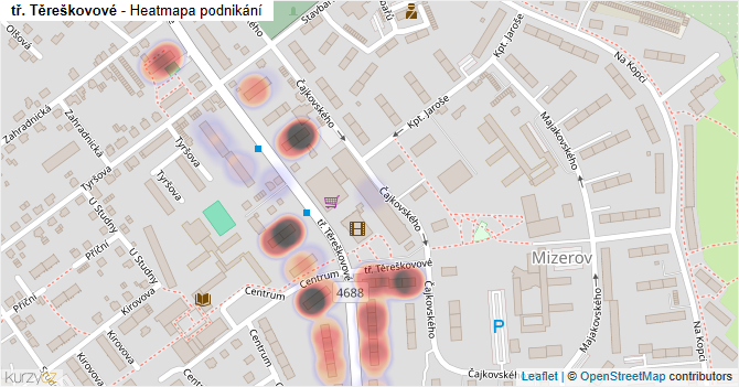 tř. Těreškovové - mapa podnikání