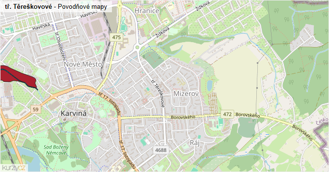 tř. Těreškovové - záplavové mapy stoleté vody