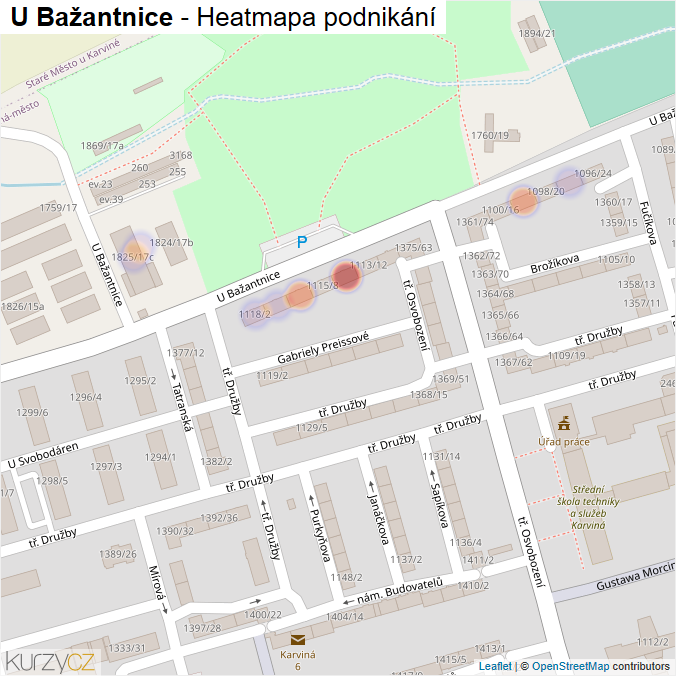 Mapa U Bažantnice - Firmy v ulici.