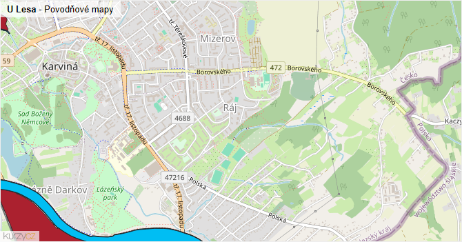 U Lesa - záplavové mapy stoleté vody