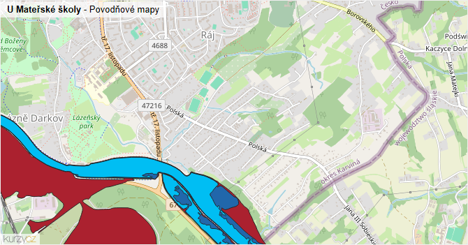 U Mateřské školy - záplavové mapy stoleté vody