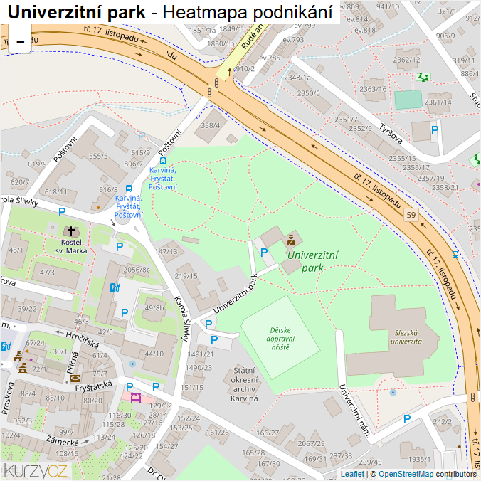 Mapa Univerzitní park - Firmy v ulici.