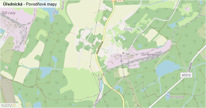 Úřednická - záplavové mapy stoleté vody