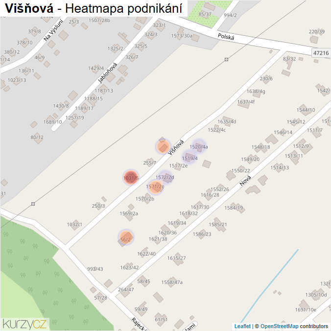 Mapa Višňová - Firmy v ulici.
