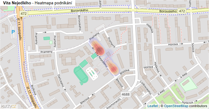 Víta Nejedlého - mapa podnikání