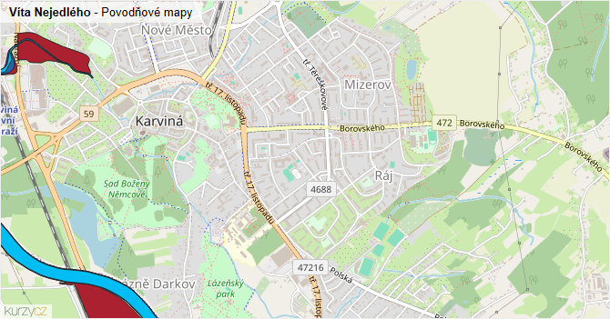 Víta Nejedlého - záplavové mapy stoleté vody