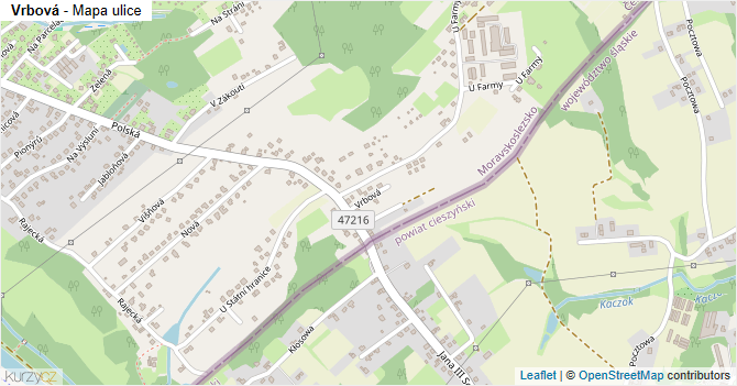 Vrbová - mapa ulice