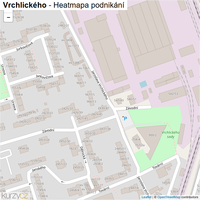 Mapa Vrchlického - Firmy v ulici.
