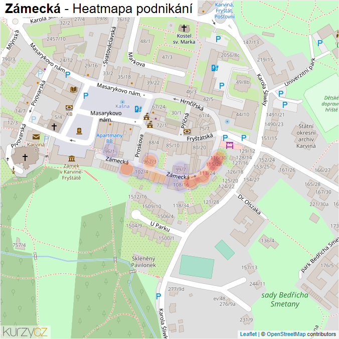 Mapa Zámecká - Firmy v ulici.