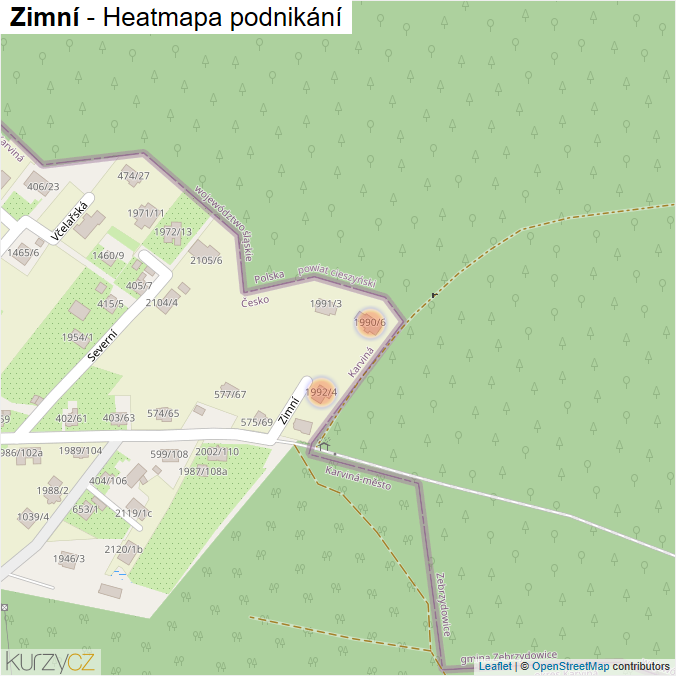 Mapa Zimní - Firmy v ulici.