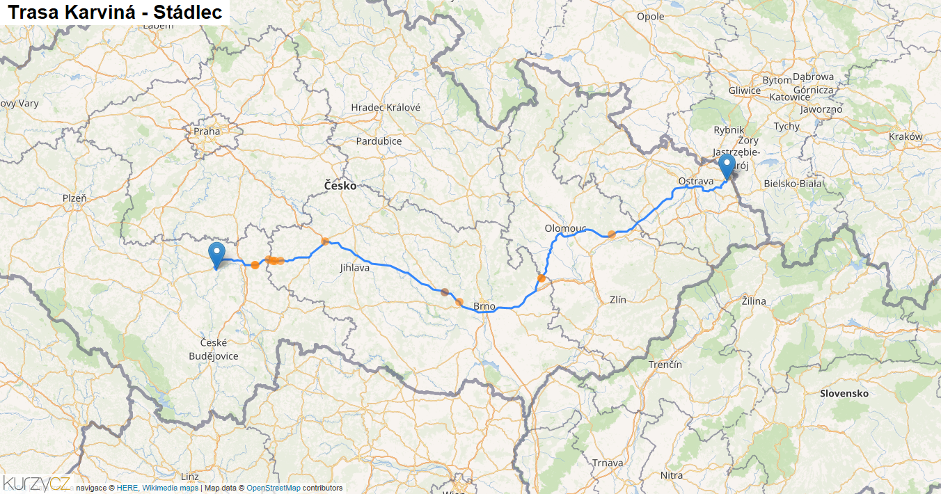 Karviná-Stádlec, mapa trasy