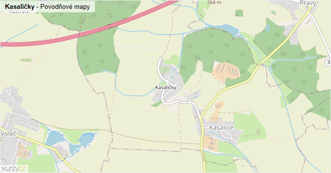 Kasaličky - záplavové mapy stoleté vody