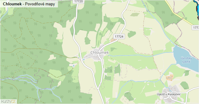 Chloumek - záplavové mapy stoleté vody