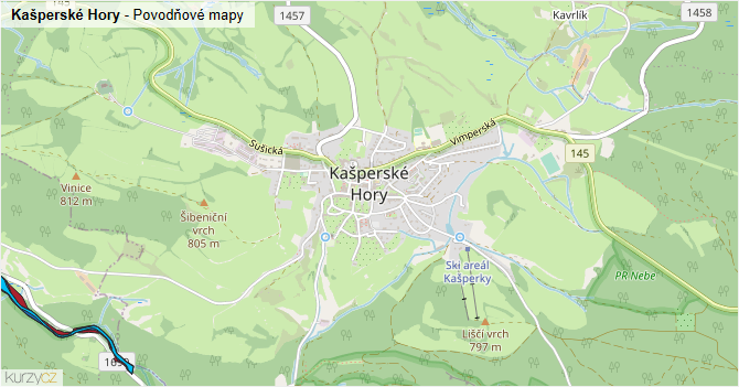 Kašperské Hory - záplavové mapy stoleté vody