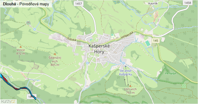 Dlouhá - záplavové mapy stoleté vody