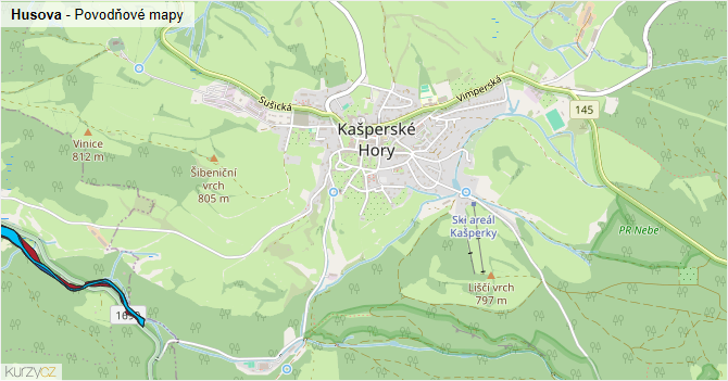 Husova - záplavové mapy stoleté vody