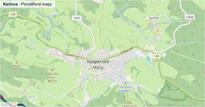 Karlova - záplavové mapy stoleté vody