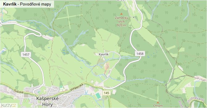 Kavrlík - záplavové mapy stoleté vody