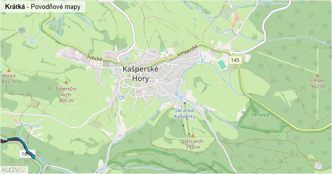 Krátká - záplavové mapy stoleté vody
