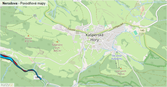 Nerudova - záplavové mapy stoleté vody