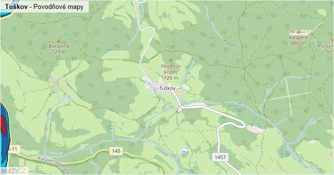 Tuškov - záplavové mapy stoleté vody