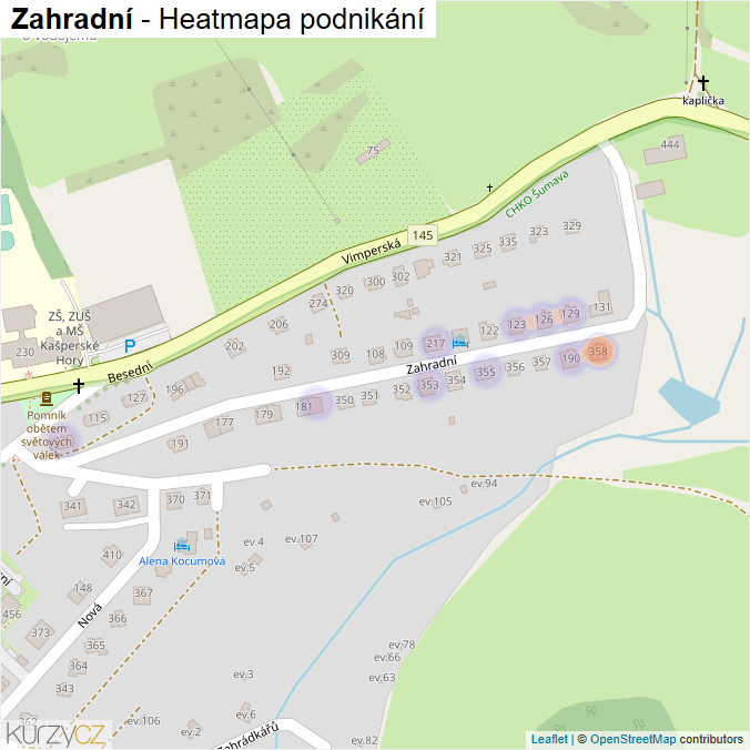 Mapa Zahradní - Firmy v ulici.