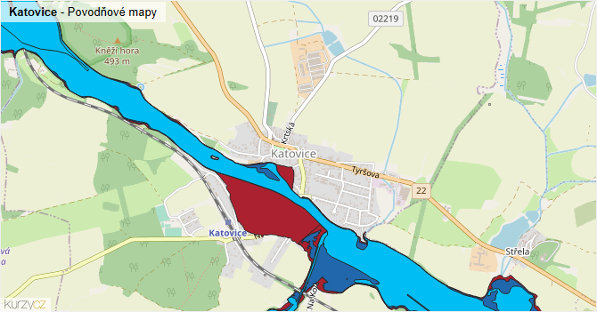 Katovice - záplavové mapy stoleté vody