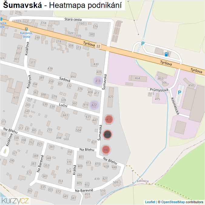 Mapa Šumavská - Firmy v ulici.