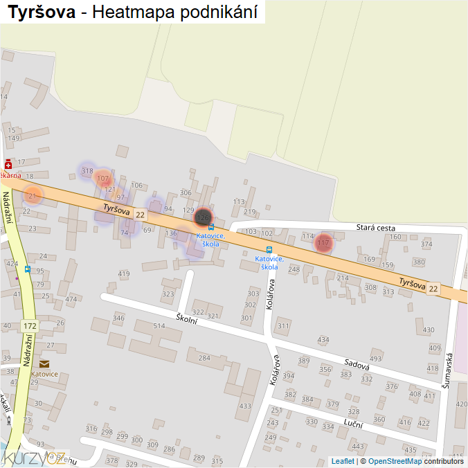 Mapa Tyršova - Firmy v ulici.