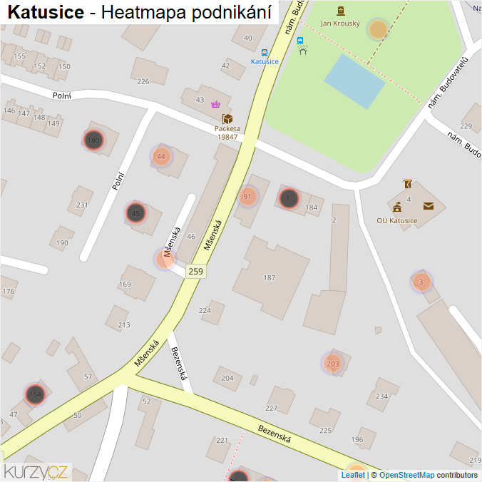 Mapa Katusice - Firmy v obci.
