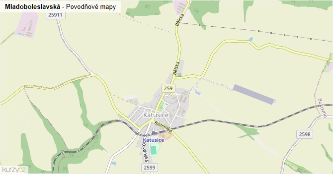 Mladoboleslavská - záplavové mapy stoleté vody