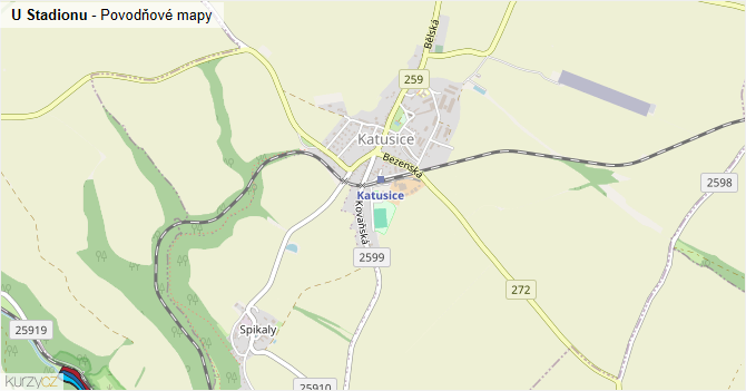 U Stadionu - záplavové mapy stoleté vody