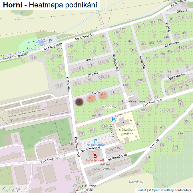 Mapa Horní - Firmy v ulici.