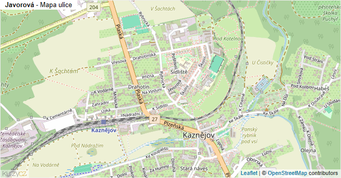 Javorová - mapa ulice