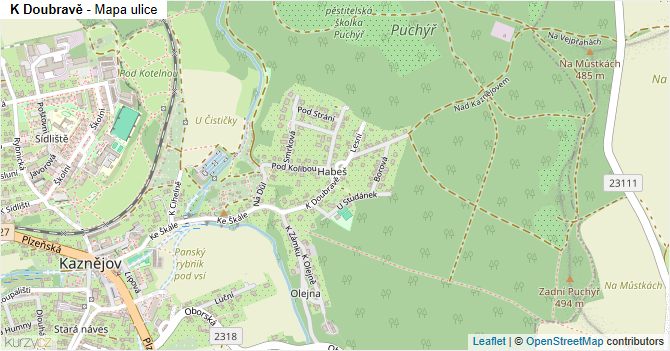 K Doubravě - mapa ulice