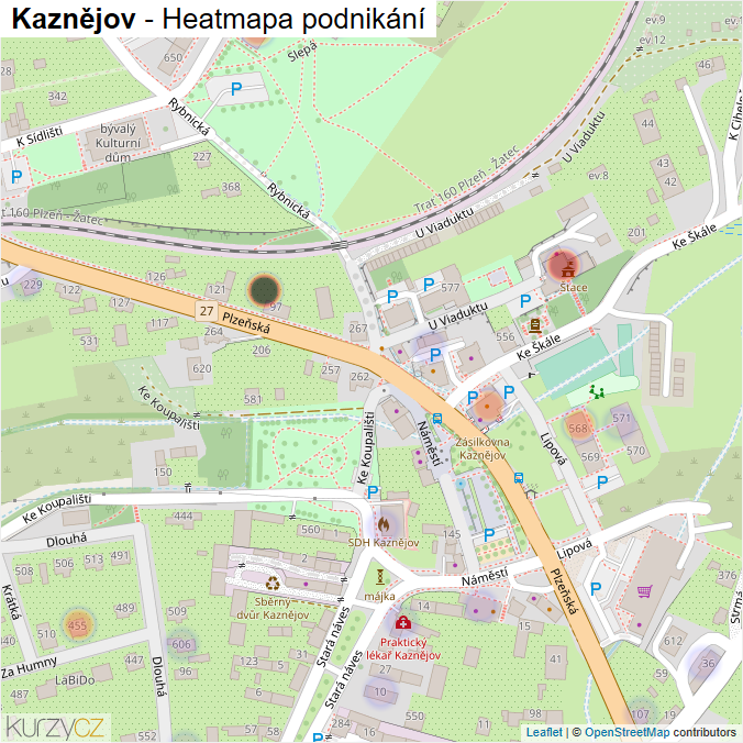 Mapa Kaznějov - Firmy v části obce.