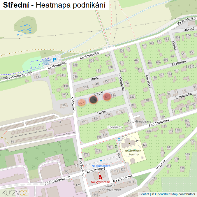 Mapa Střední - Firmy v ulici.