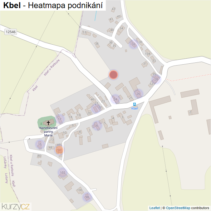 Mapa Kbel - Firmy v části obce.