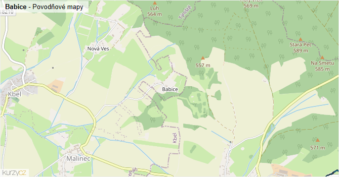 Babice - záplavové mapy stoleté vody