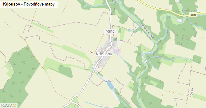 Kdousov - záplavové mapy stoleté vody