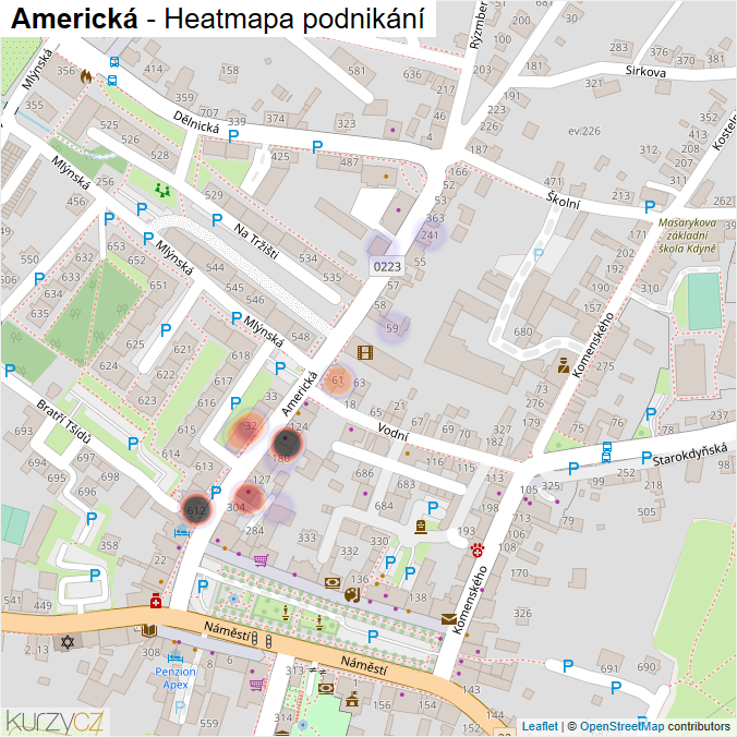 Mapa Americká - Firmy v ulici.