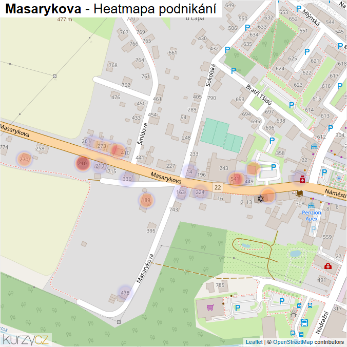 Mapa Masarykova - Firmy v ulici.