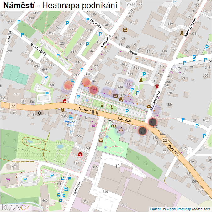 Mapa Náměstí - Firmy v ulici.