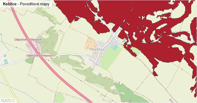Keblice - záplavové mapy stoleté vody