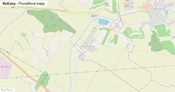 Kelčany - záplavové mapy stoleté vody